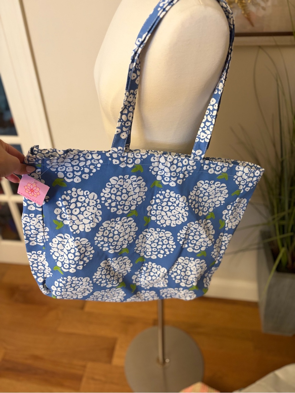 Blue Floral Canvas Tote Bag